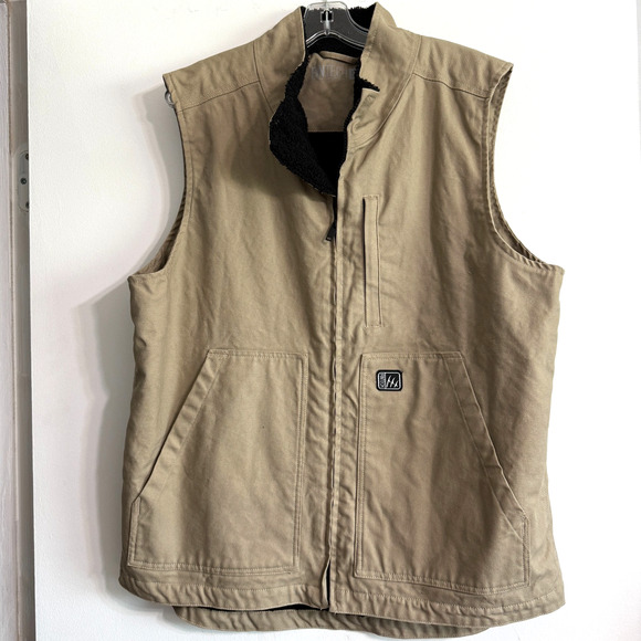 Fintech Men Heavy Duty Canvas Vest Size L Sherpa Lined Gorpcore Utility Workwear - Picture 1 of 6
